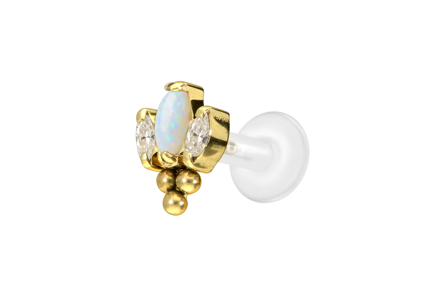 PTFE Labret Piercing mit Innengewinde + Titan-Aufsatz LOTUSBLÜTE + 3 KUGELN